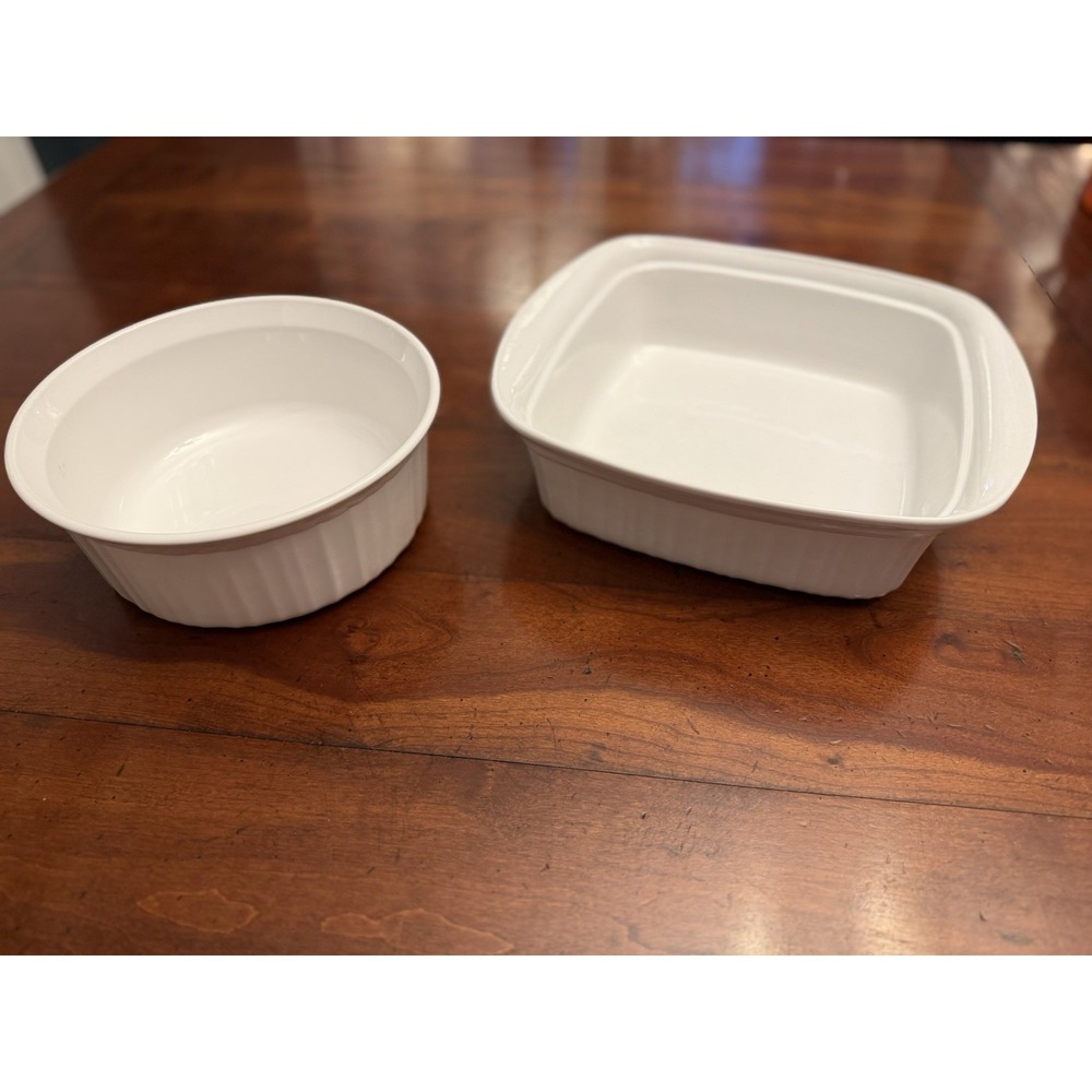 Corningware French White 2 Pc Baking Set Vintage White Round Pyroceram & Modern